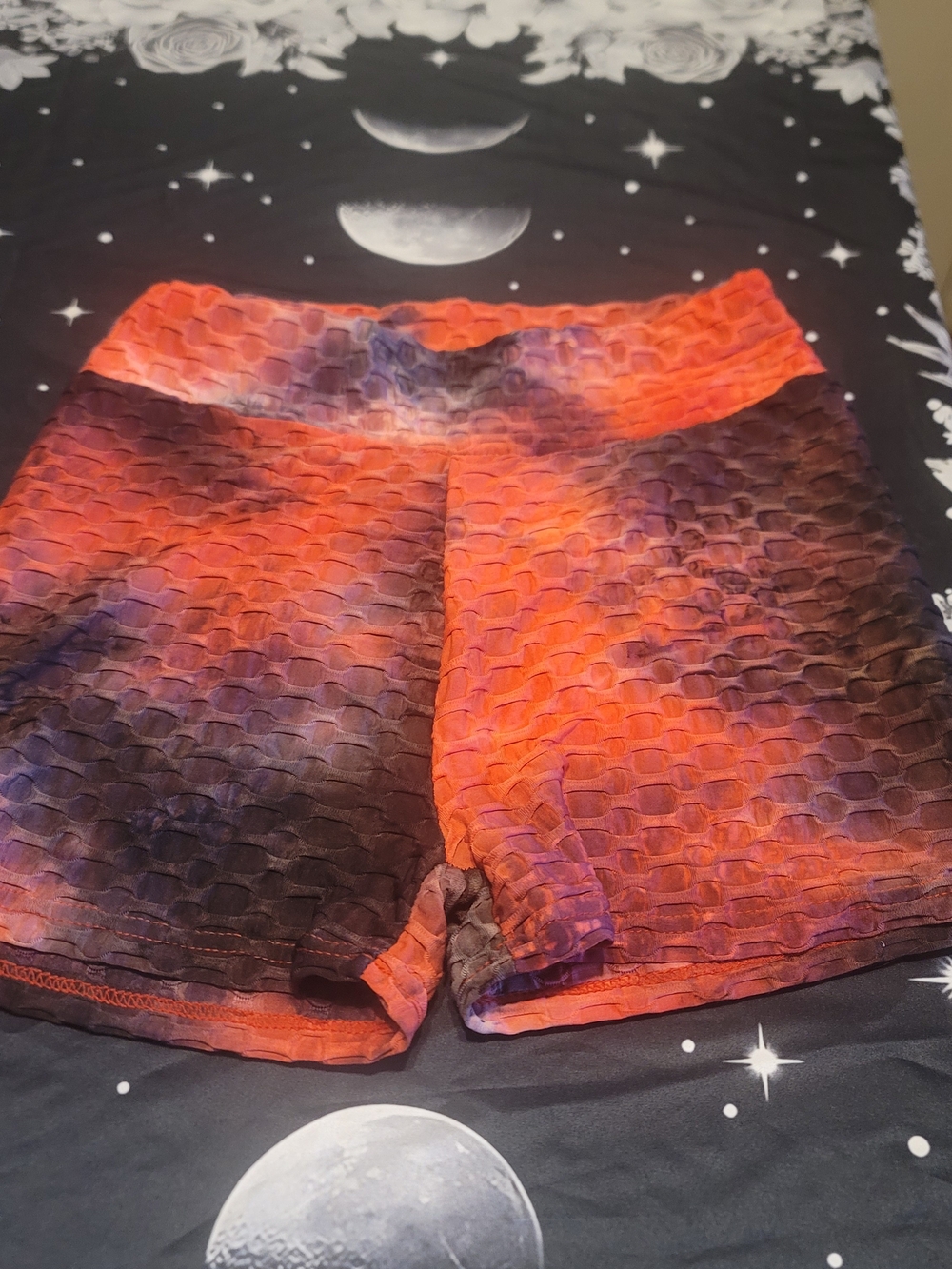 🔥3 For $15 Orange And Black Tie-Dye Textured High-Waist Shorts S/M